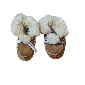 Kids Toddler Sheepskin Booties Soft Warm Cozy Comfy Brown Size Extra Large